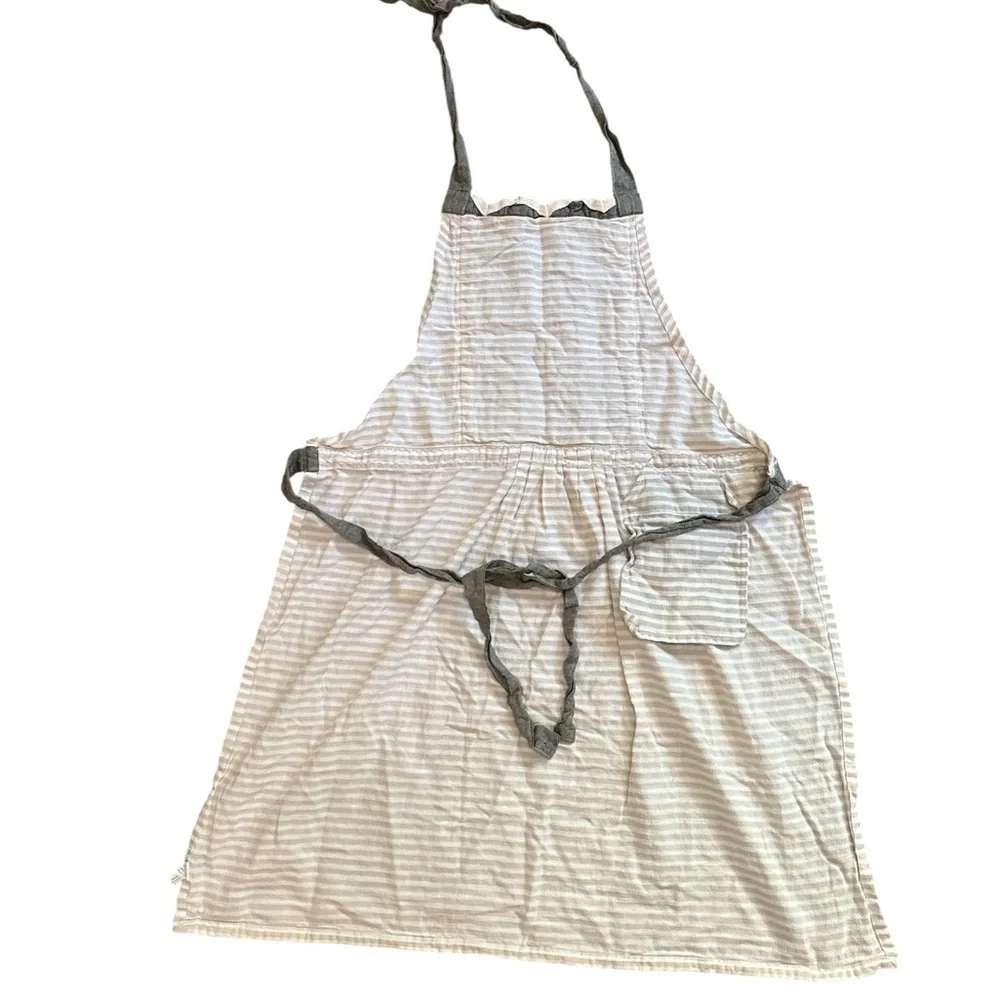 World Market Neutral Chic Striped Cotton Apron for Baking Cooking Kitchen Fun